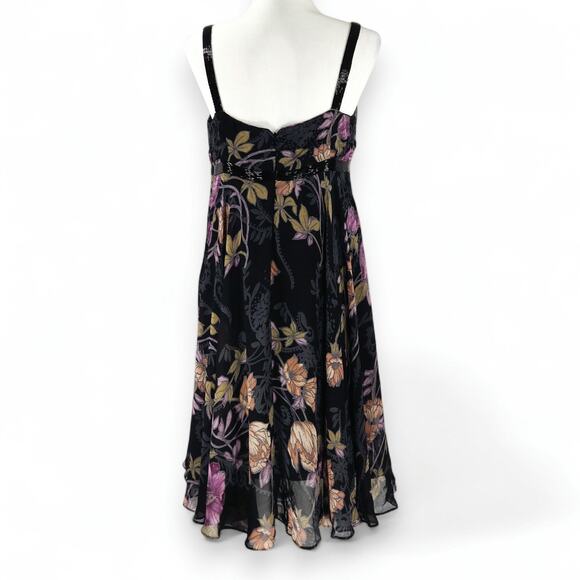 Eva Blue Petite Beaded Floral Midi Dress VTG Boho Whimsygoth Wednesdaycore 10P - Picture 4 of 8